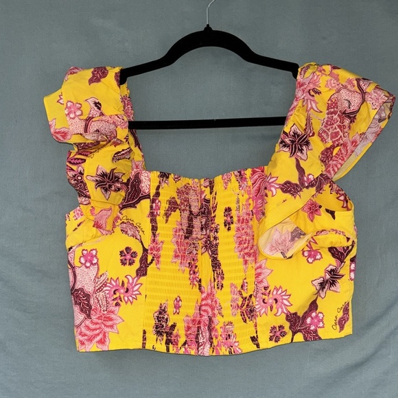 NWT CARA CARA Darby ruffled cropped floral-print cotton-poplin top, Large - Picture 3 of 9